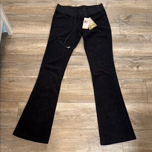 Black Velour Track Flared Pants